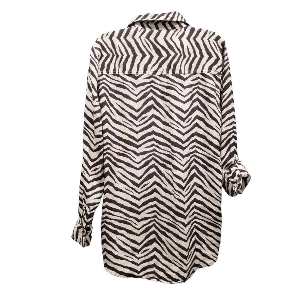 Tahari Linen Zebra Print Button Up Roll Tab Sleev… - image 6